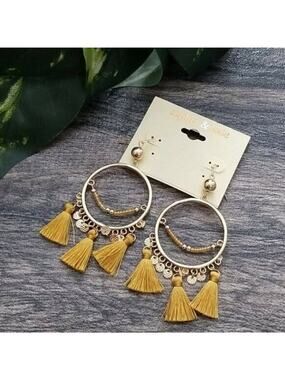 Sophia & Kate Gold Tone Beaded Tassel Dangle Post Earrings NEW